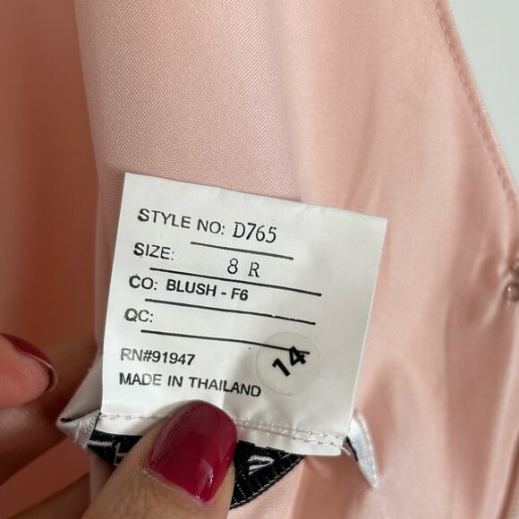 ALFRED SUNG High Low Satin Twill V Neck Dress in Blush - Picture 7 of 8